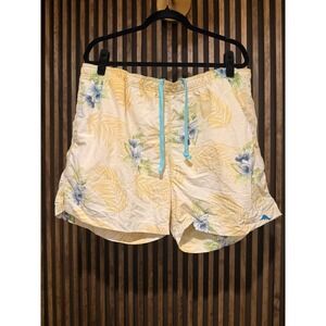 Tommy Bahama XL Swim Trunks Mens Floral‎ Blue Yellow Drawstring Swimwear